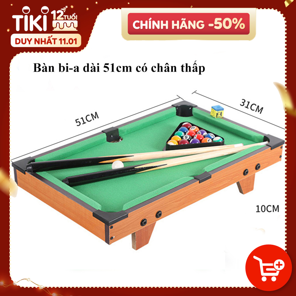 Bàn Bi da Mini Bằng Gỗ - Kích Thước 51x31x10cm - Có Chân Đứng - Đầy Đủ Bóng, Gậy, Tẩy - Mặt Bàn Nỉ - Hàng Cao Cấp.