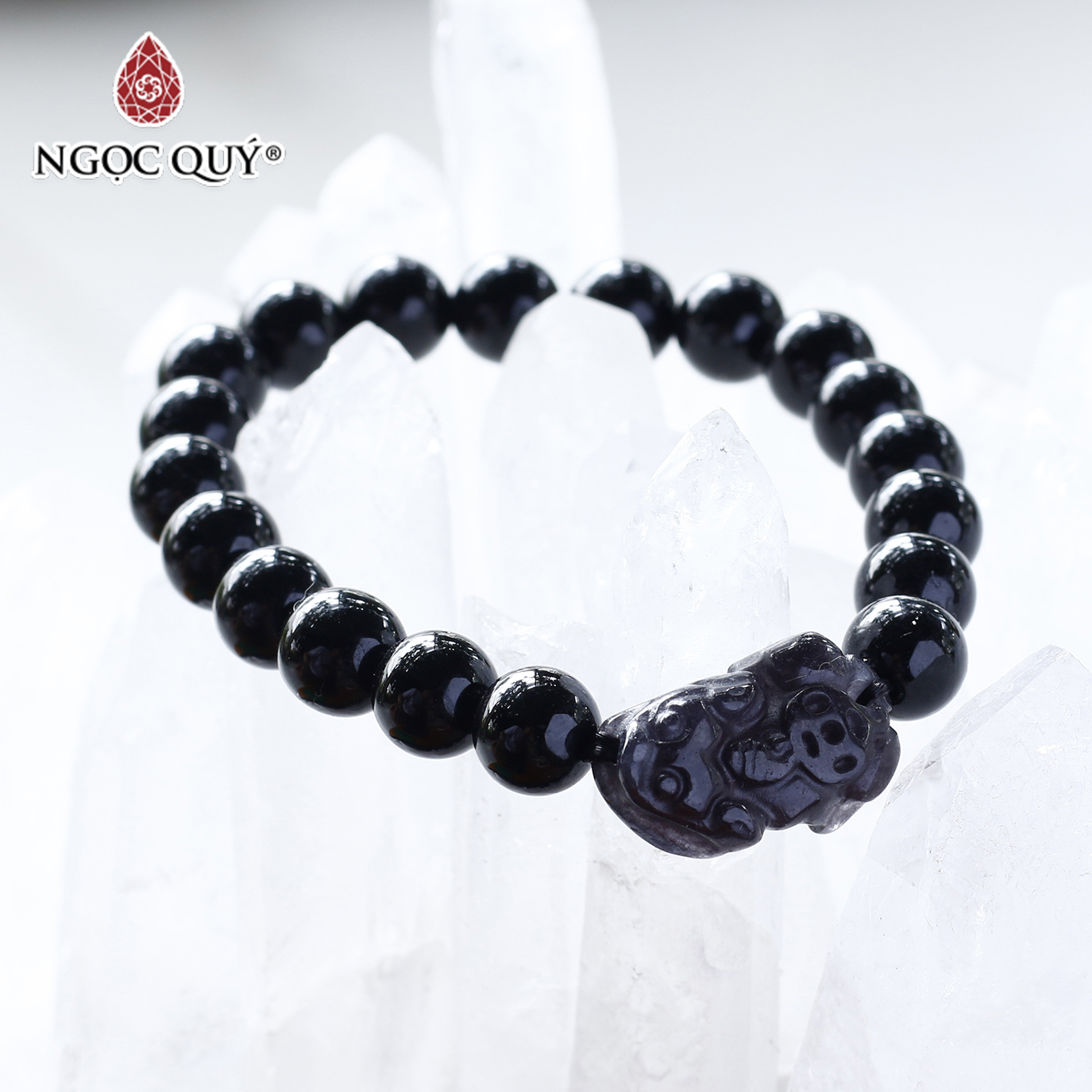 Vòng tay đá Obsidian phối tỳ hưu đá 8mm mệnh thủy, mộc - Ngọc Quý Gemstones