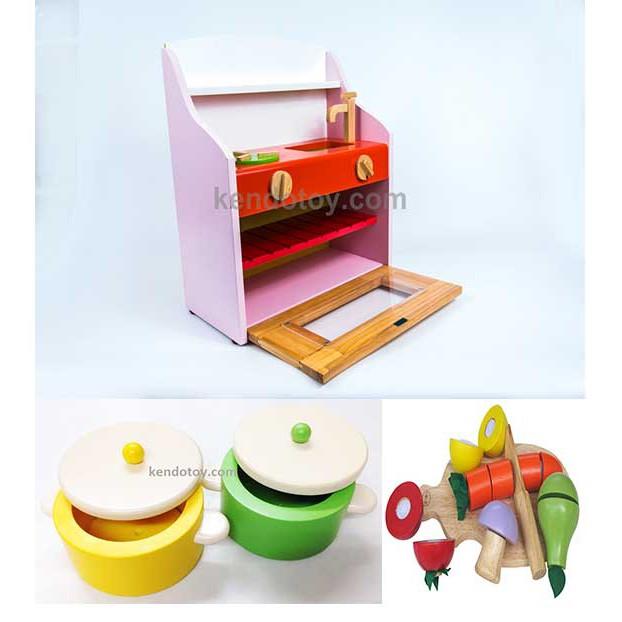 Bếp đồ chơi nấu ăn size trung đủ chức năng chơi cho bé bằng gỗ - Nguyên Combo