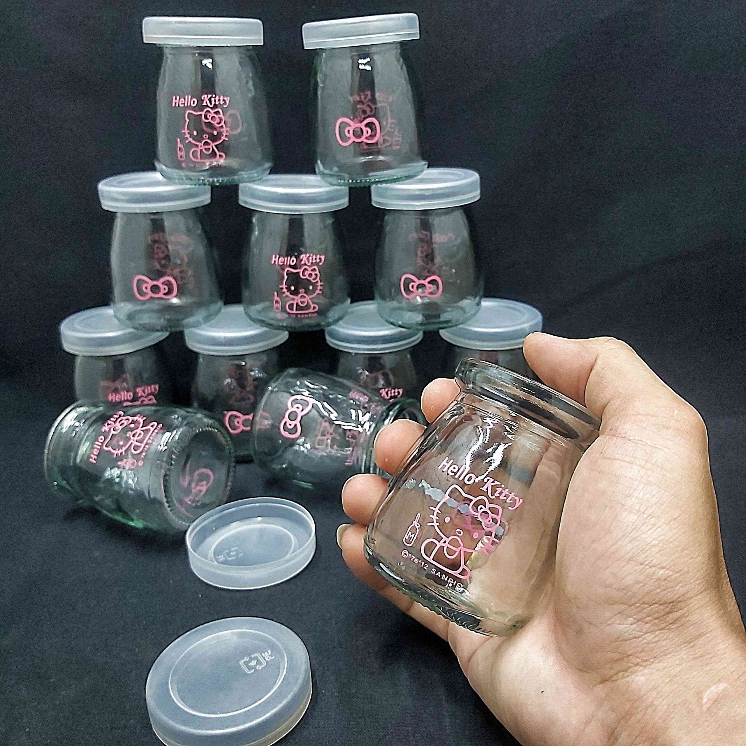 Combo 12 hũ thủy tinh đựng sữa chua 100ml mẫu Trụ Tròn Vát eo in LOGO cực CUTE - nắp nhựa – hủ yaourt siêu trong