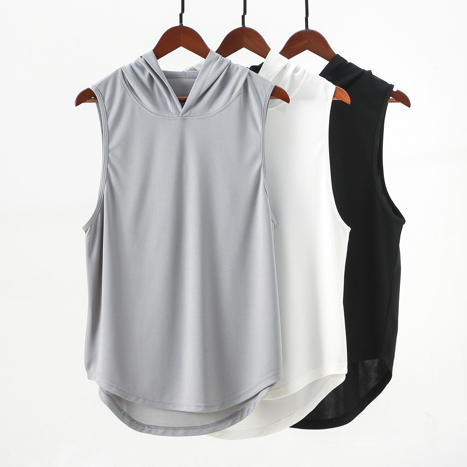 Áo khoác mỏng thể thao không tay cho nam có mũ trùm đầu, thích hợp tập bóng rỗ