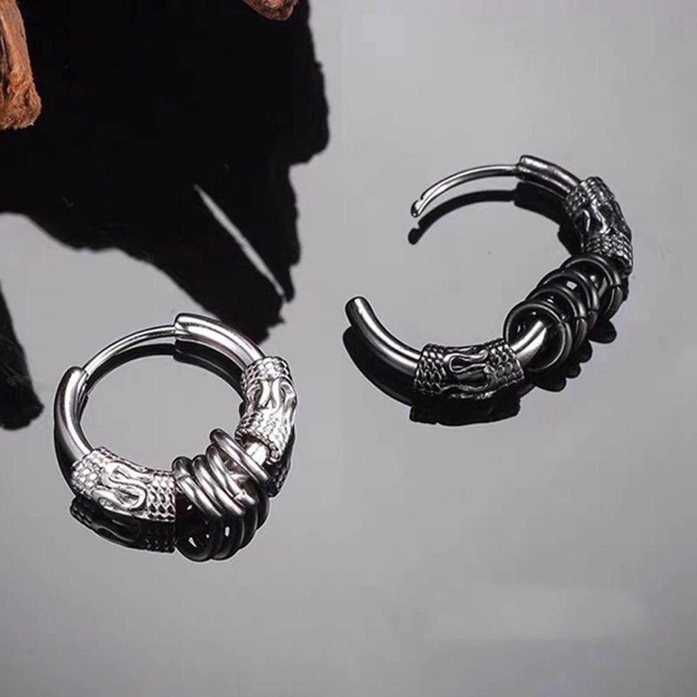 Khuyên tai Hipster 2 nam nữ unisex tròn dạng xỏ  màu bạc đen đơn giản đẹp nhỏ xinh - HT Orn Earring