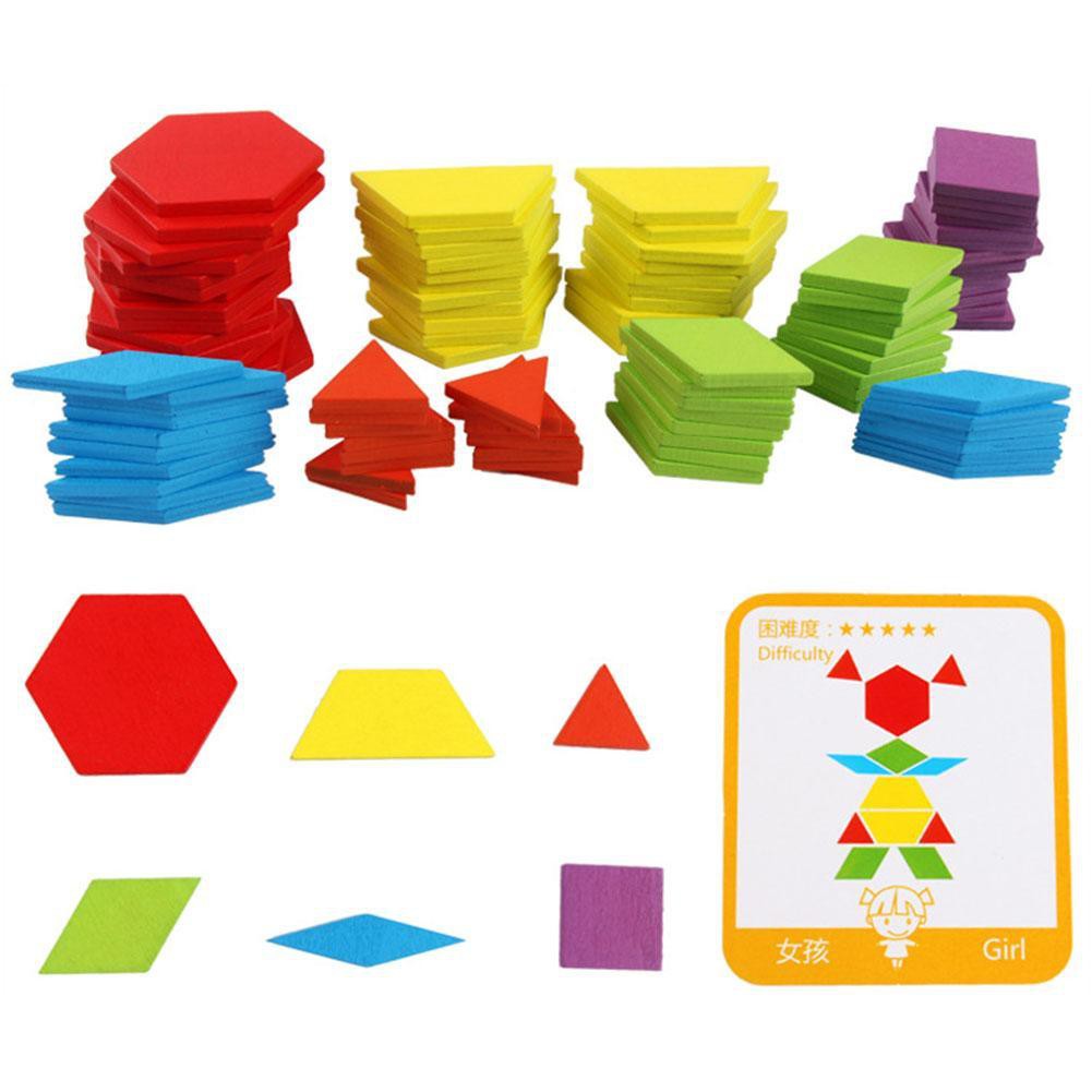 Bộ ghép hình Pattern Block chất liệu gỗ 155 chi tiết- Đồ chơi giáo dục an toàn cho bé từ 3 tuổi phát triển trí tuệ, tư duy sáng tạo