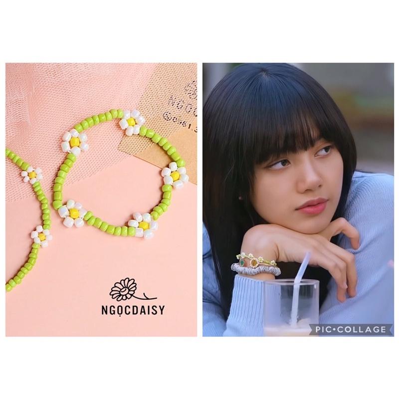 N120 vòng tay handmade hạt cườm hoa daisy rose blackpink xanh lá xinh xắn