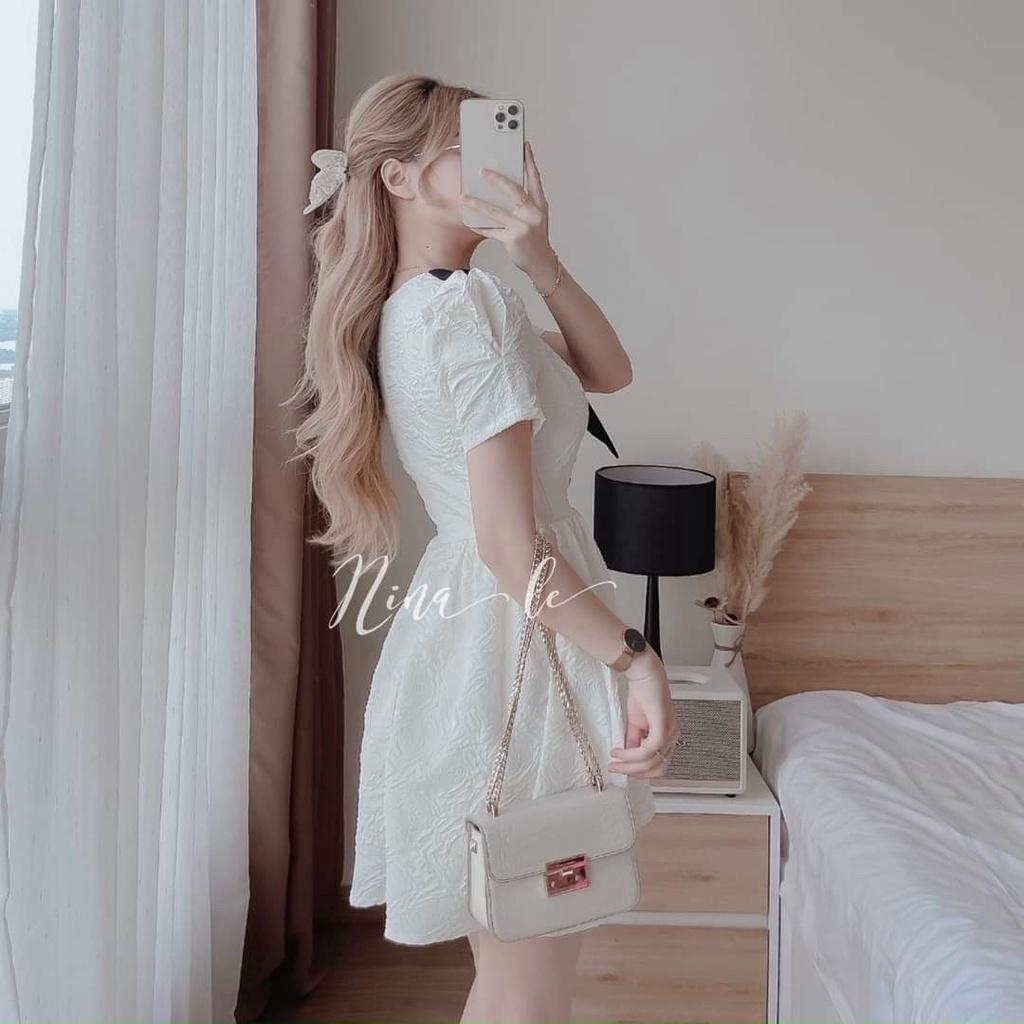 Váy đầm nữ dáng xòe cổ kết nơ dễ thương