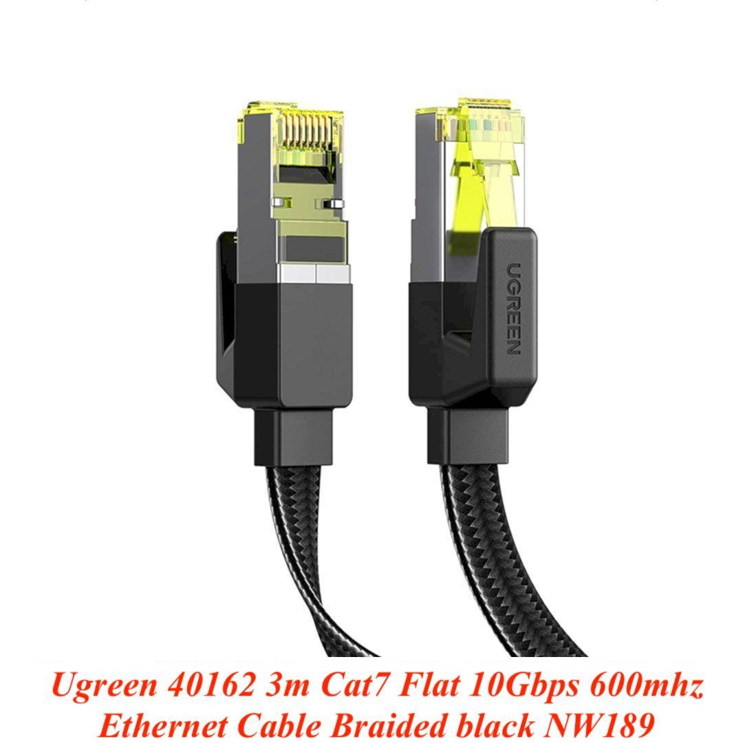 Ugreen UG40162NW189TK 3m 10Gbps 600mhz dây dẹt Nylon Braided Màu Đen Cáp mạng Cat7 - HÀNG CHÍNH HÃNG