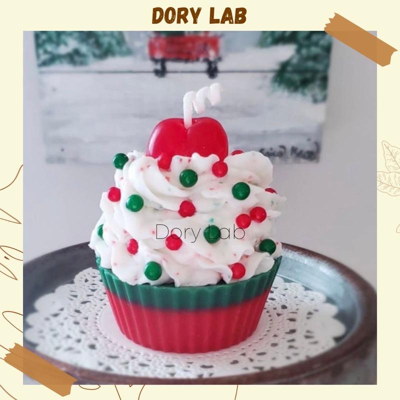 Nến Thơm Bánh Cupcake Cherry Phong Cách Giáng Sinh, Quà Tặng Độc Đáo - Dory Lab