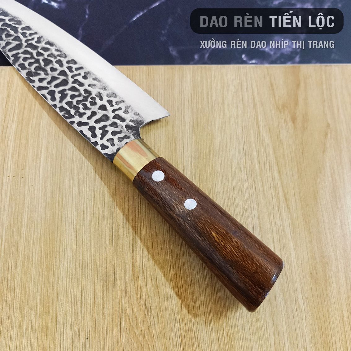 Dao Lọc Thái Thịt Thép Nhíp Ô Tô Dập Vân 2 Mặt - Cán Cẩm Chỉ Khâu Đồng