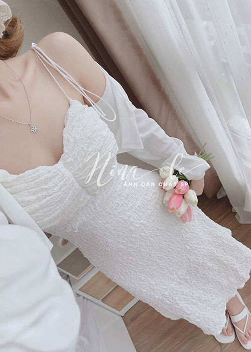 Set Áo Khoác Kèm Đầm Xốp 2 Dây 2 Lớp Thời Trang