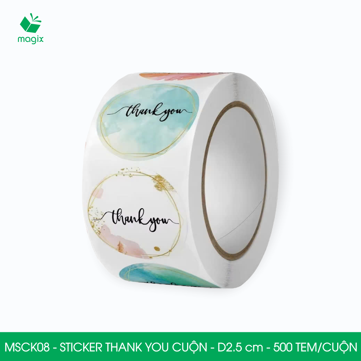 MSCK08 - D2.5 cm - Cuộn 500 sticker thank you tròn, nhãn dán thank you, tem dán cảm ơn