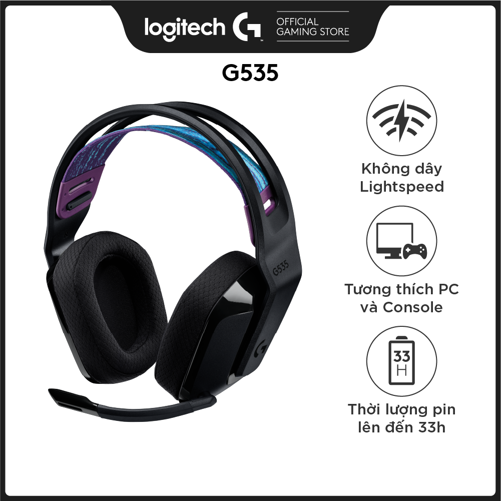 Tai nghe game không dây Lightspeed Logitech G535 - Trọng lượng nhẹ, âm thanh nổi, tương thích PC, PS4, PS5, Mic gấp để tắt tiếng -Hàng chính hãng