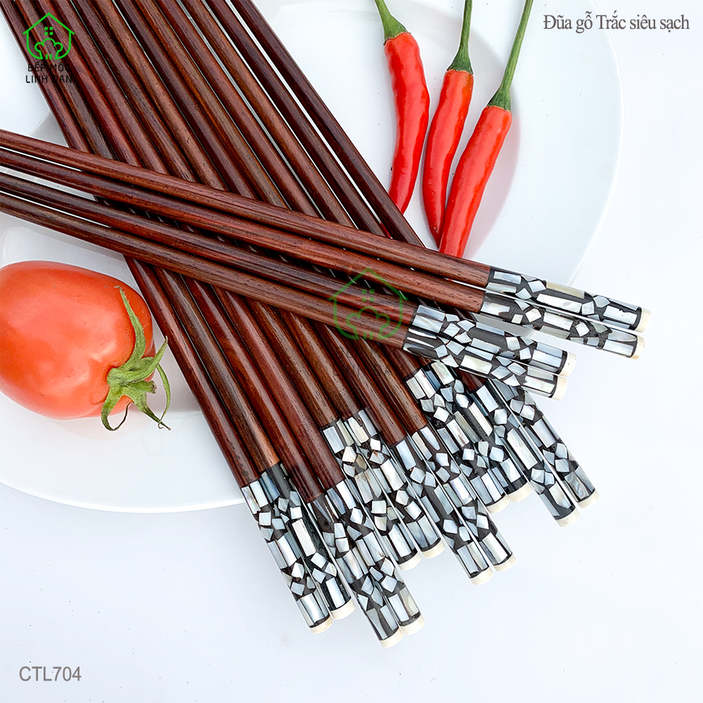 (5 Đôi) Đũa Trắc Tự Nhiên Siêu Sạch Cẩn Xà Cừ - Hoa Văn Sáng Đẹp [CTL704-5]