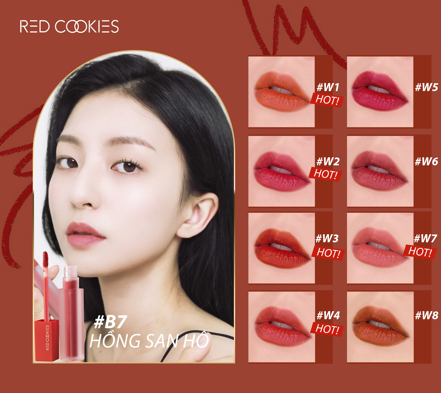 Son Lì Red Cookies Brownie Velcet Lip Hàn Quốc Màu B7 - Đỏ San Hô (4gr )