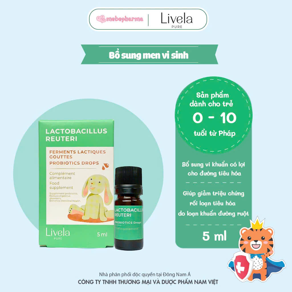 Men vi sinh LACTOBACILLUS REUTERI Bổ sung vi khuẩn có lợi, giảm rối loạn tiêu hoá 5ml