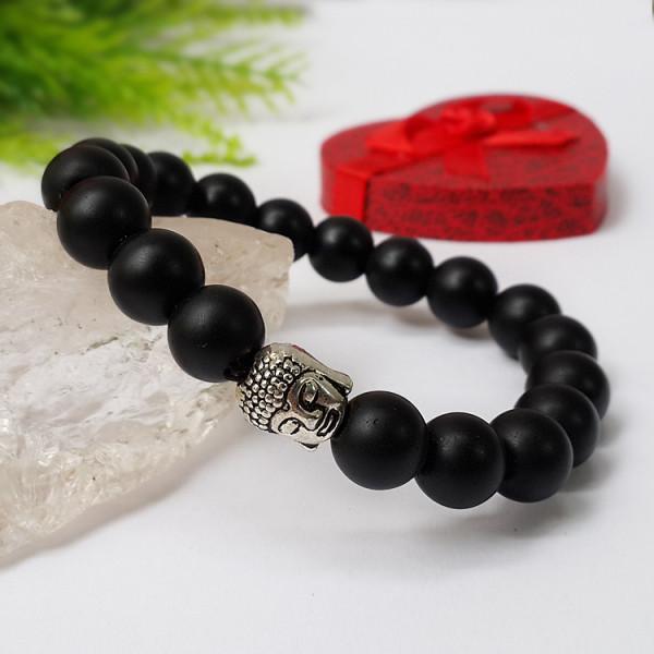 Vòng tay phong thủy đá Obsidian 10 ly mix charm Phật
