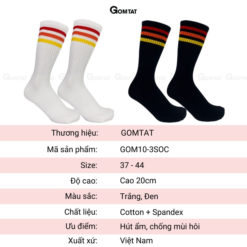 Tất Cổ Cao Nam Nữ GOMTAT Sọc Thời Trang Chất Liệu Cotton Cao Cấp - GOM10-CAO-3SOC