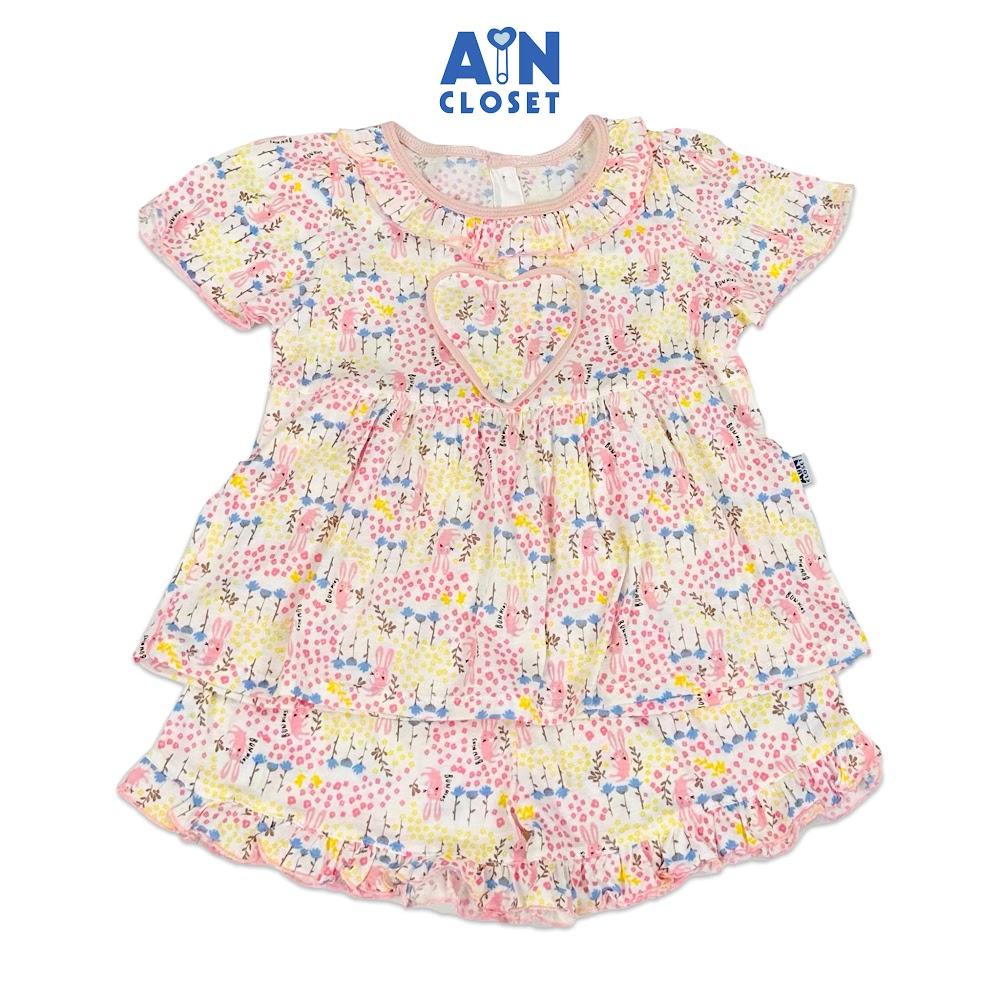 Bộ quần áo Ngắn bé gái họa tiết Thỏ Nhi Nhí Hồng thun cotton - AICDBGCFZAAR - AIN Closet