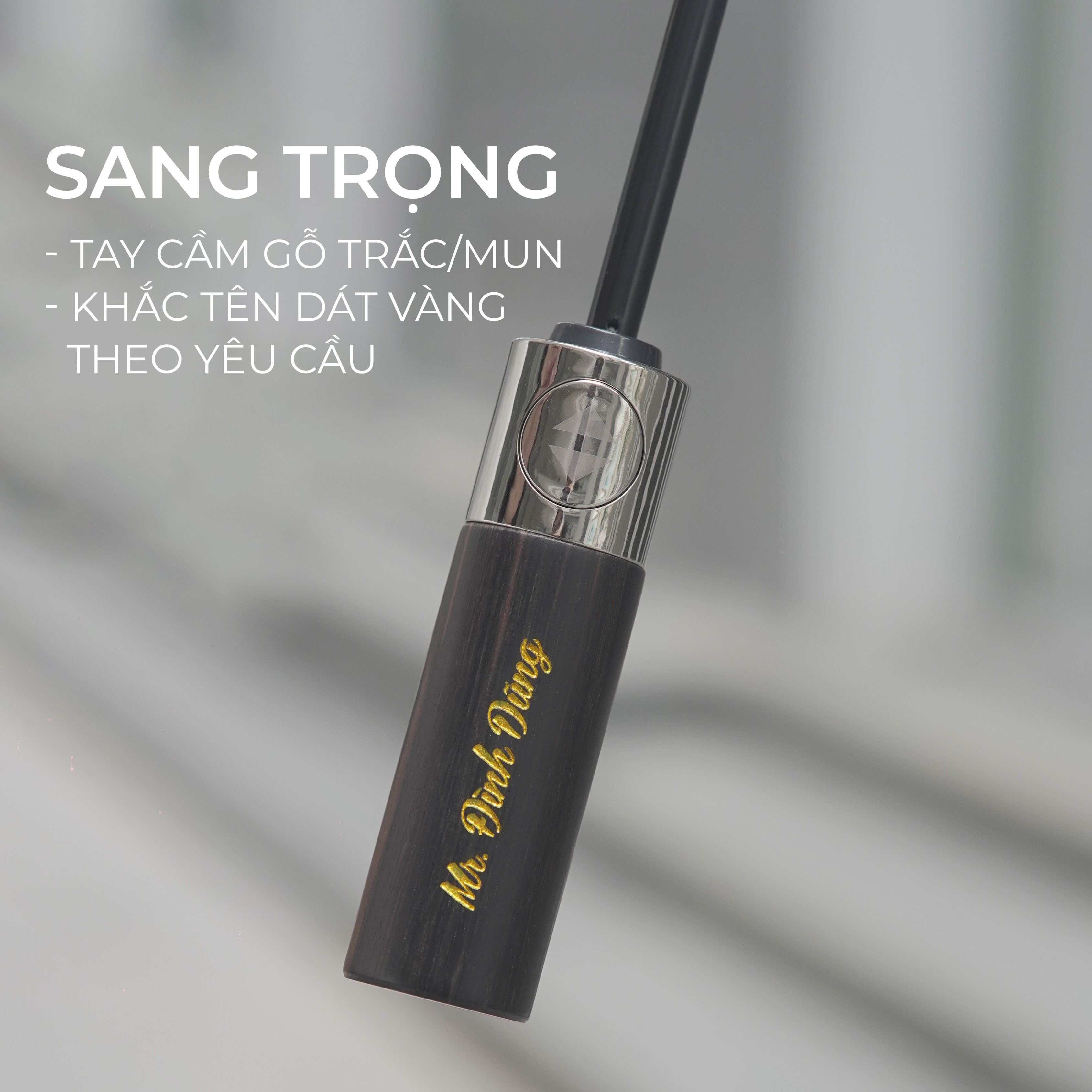 Dù tự động gấp gọn Nason Umbrella Chagoi cán gỗ hiếm, khắc tên, logo dát vàng, dù gấp gọn che nắng che mưa chống tia UV 