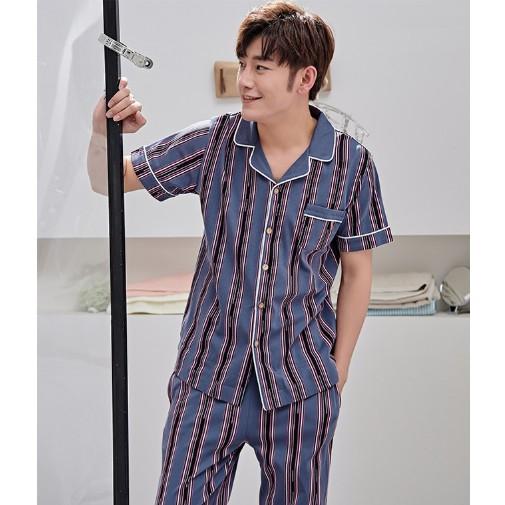 BỘ PIJAMA NAM cộc tay, PYJAMA COTTON 100%, PIZAMA họa tiết kẻ sọc-Shop Thủy Bông