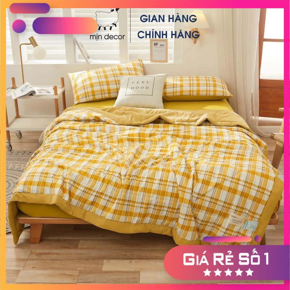 Bộ chăn ga gối kẻ cotton đũi mềm mại thoáng mát