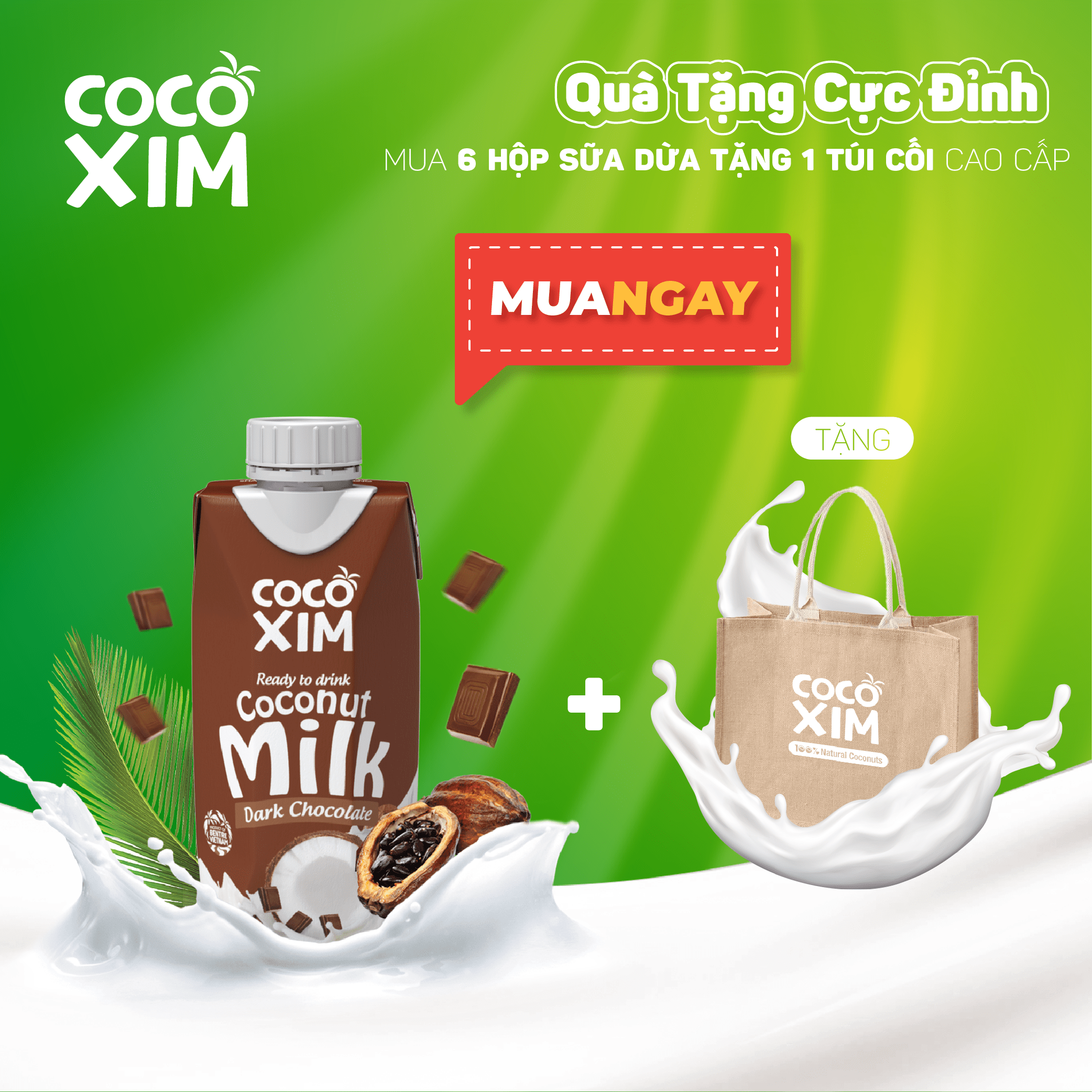 Thùng 12 Hộp Sữa Dừa Cocoxim Socola 330ml/hộp
