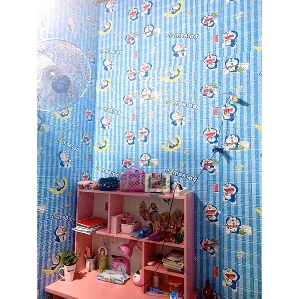 Bộ 15 Tấm Xốp Dán Tường Hoạt Hình Doraemon Trăng Dễ Thương, Kích Thước 70cm x 77cm