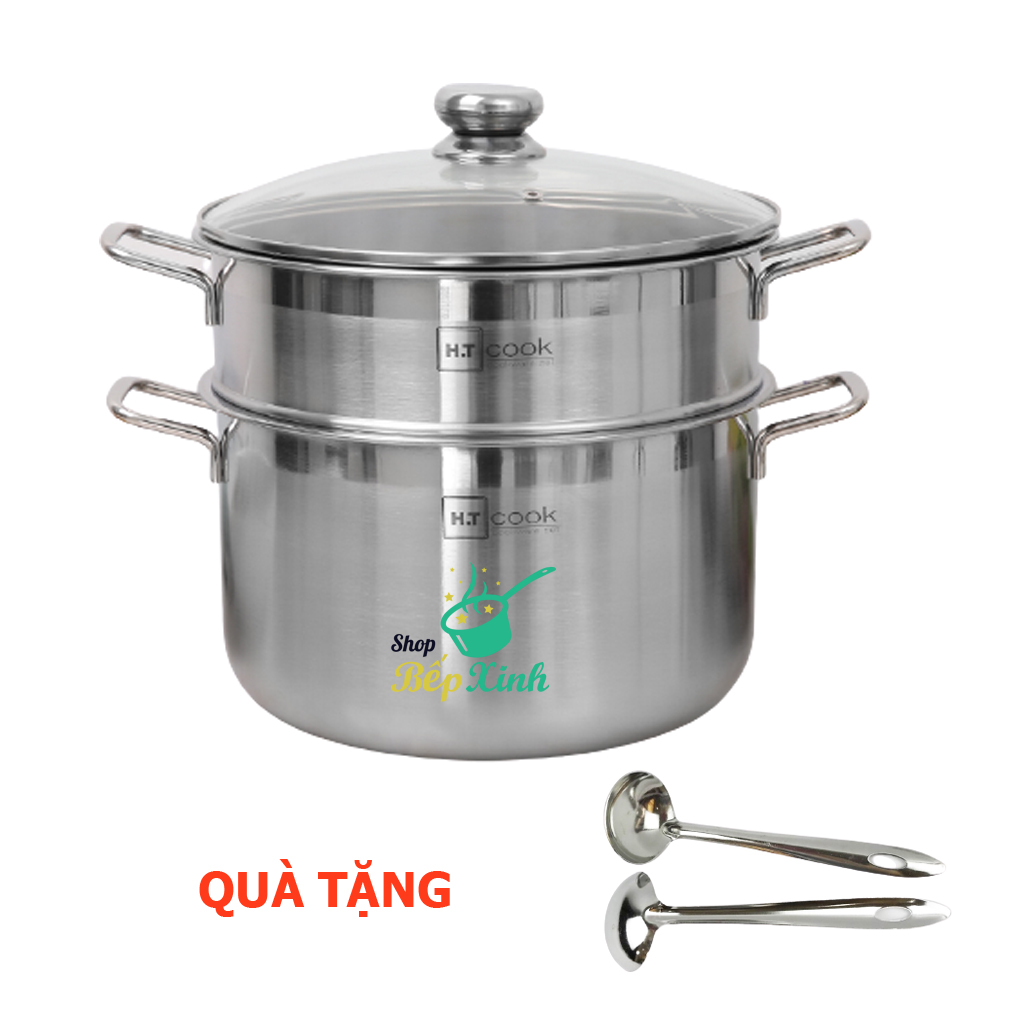 Bộ Nồi Xửng Hấp inox 430 Cao Cáp Fivestar H.T Cook Bếp Từ 1 Đáy Nắp Kính , tặng 1 vá canh 26cm | 28cm | 30cm | 32cm