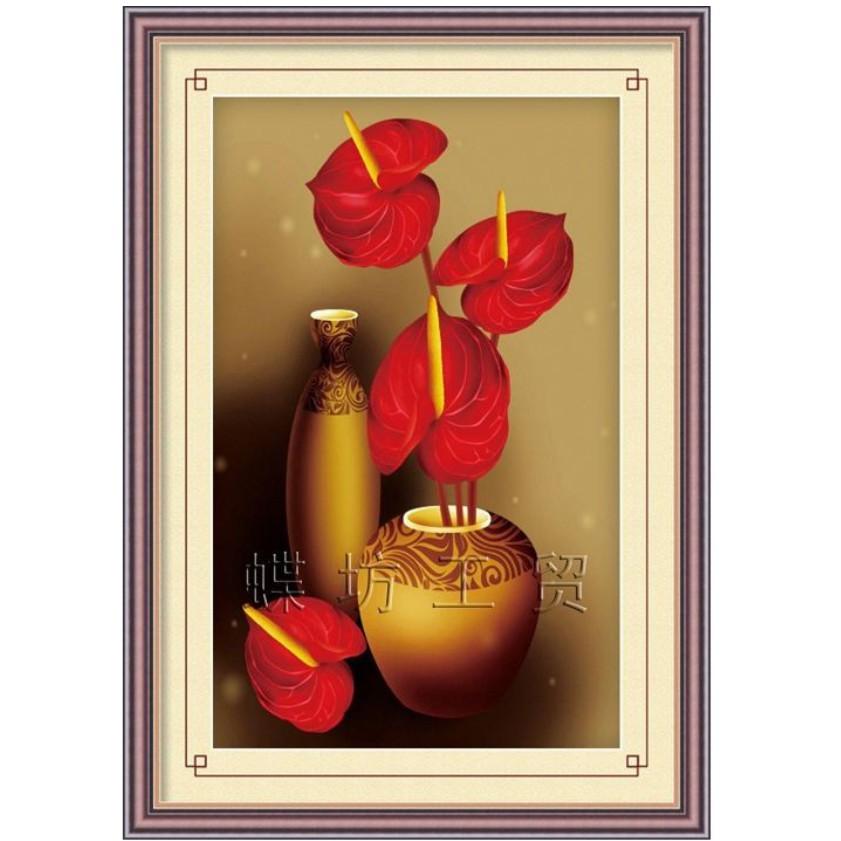 Tranh Đính Đá BÌNH HOA NGHỆ THUẬT (ĐÁ ABC CAO CẤP). Kích Thước: 50cm x 75cm