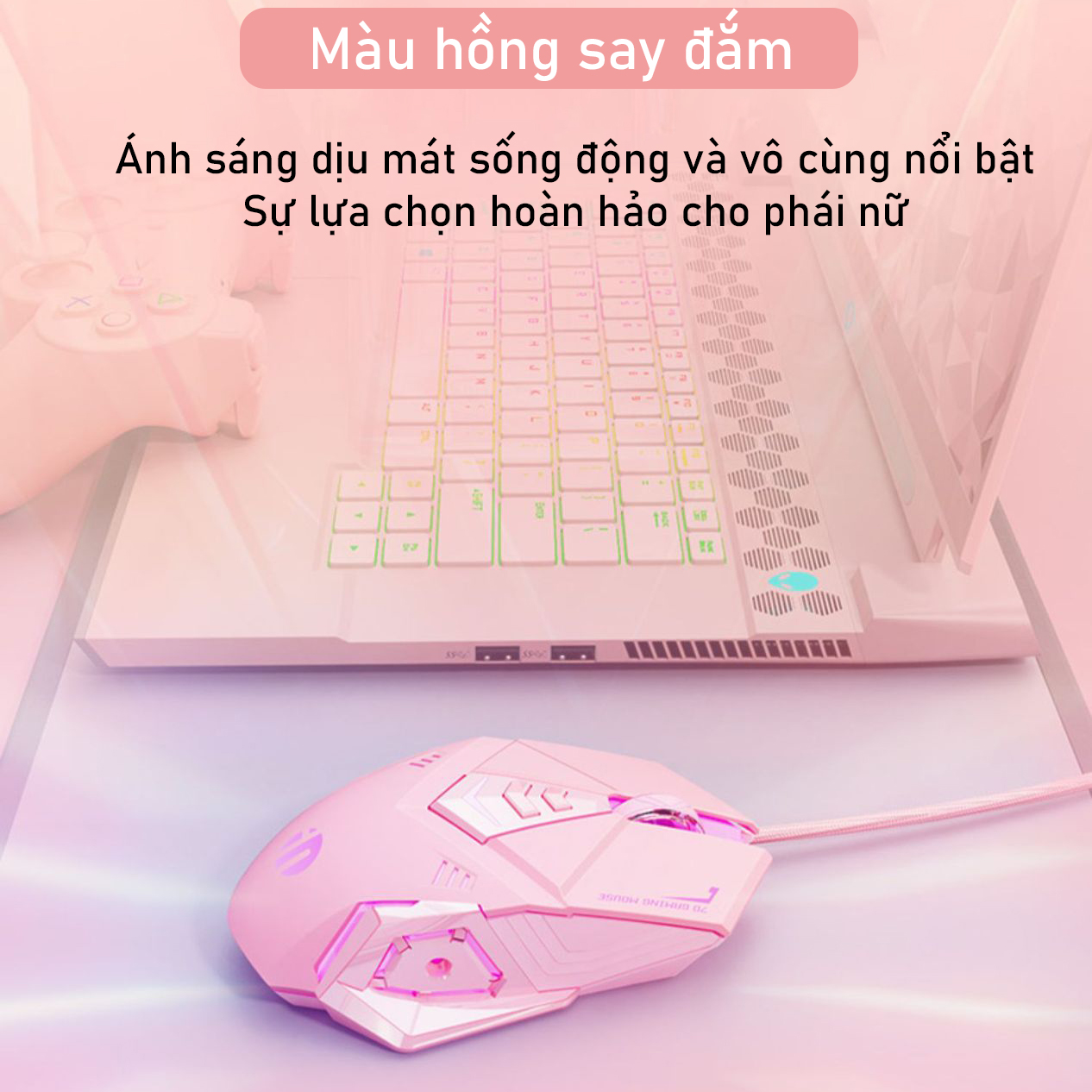 Chuột Máy Tính Màu Hồng Gaming SIDOTECH W5P Dòng Chuột Chơi Game Silent Tắt Tiếng Click Cho Streamer Gaming Esport Chế Độ Nhạy 4000 DPI, LED RGB Biến Đổi 7 Màu, Thiết Kế Công Thái Học, Chuột Gaming Máy Tính- Hàng Chính Hãng