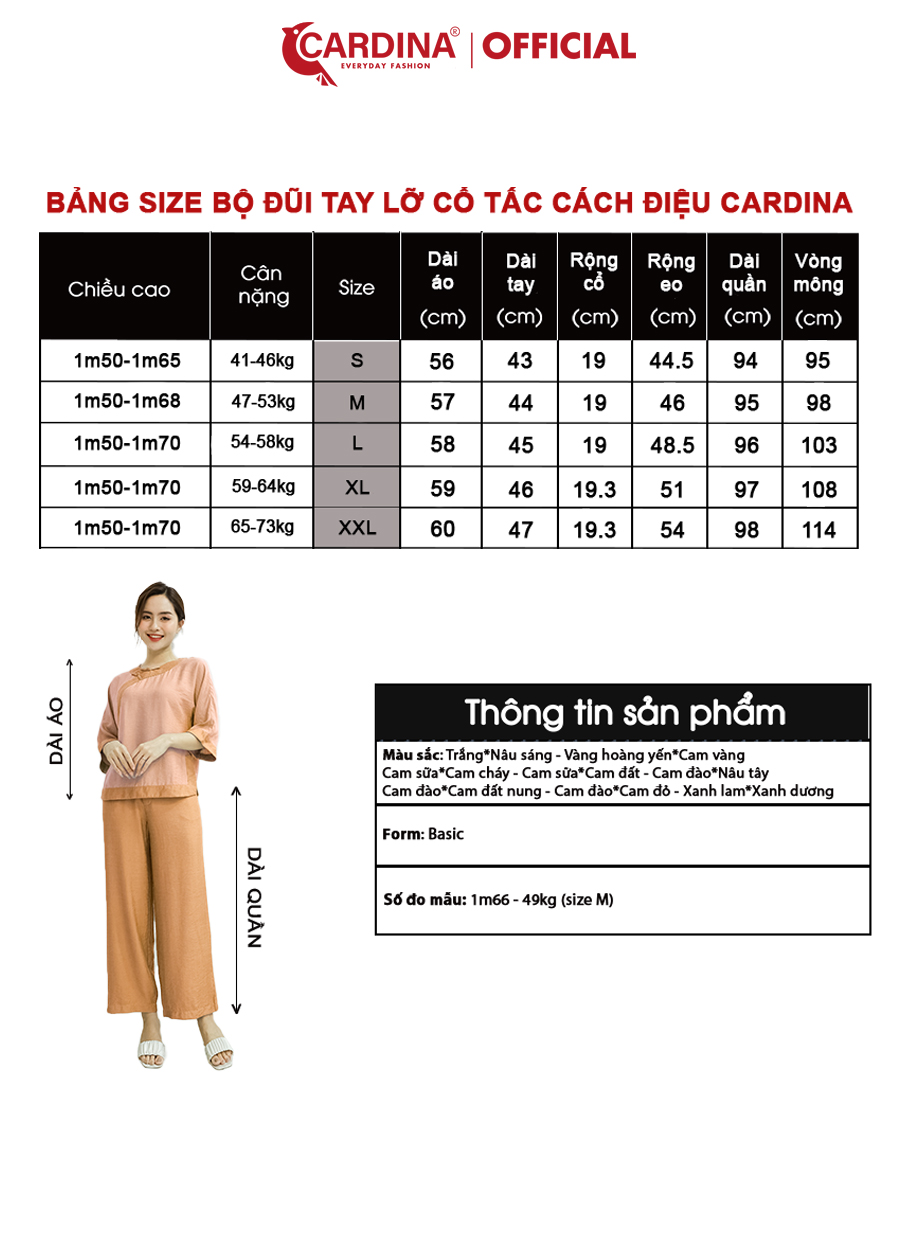 Đồ Bộ Nữ CARDINA Chất Đũi Bamboo Cao Cấp Bộ Đi Chùa Áo Cổ Tấc Cách Tân Tay Lỡ Quần Dài 2DF17