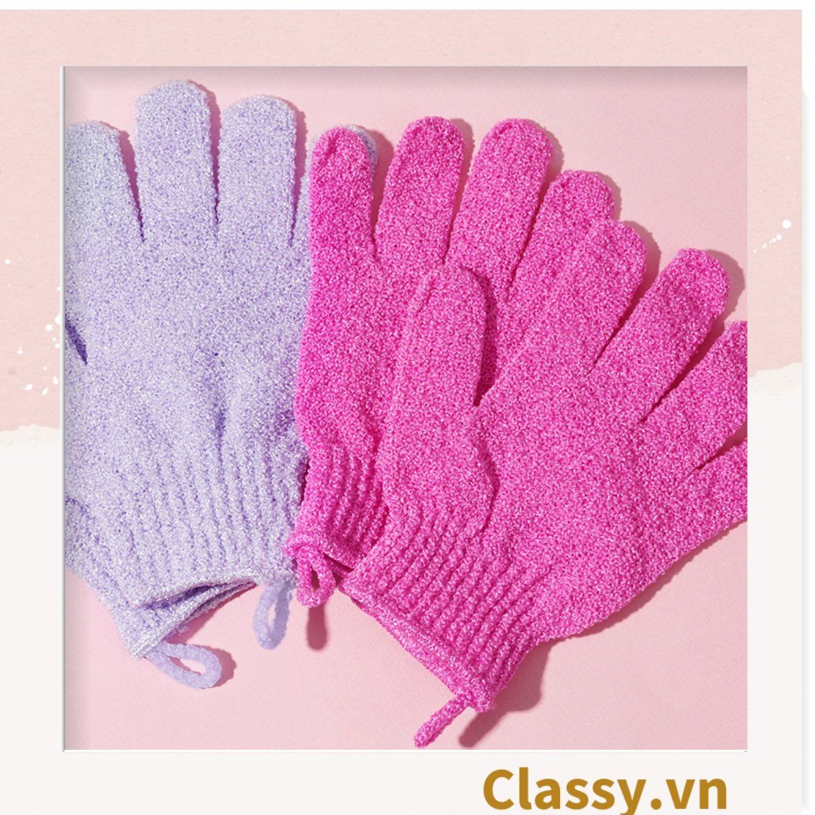 Cặp 2 chiếc găng tay tẩy tế bào chiếc (Túi 2 chiếc) màu hồng và trắng đa năng có thể massage và làm mịn da chi phí thấp PK1827