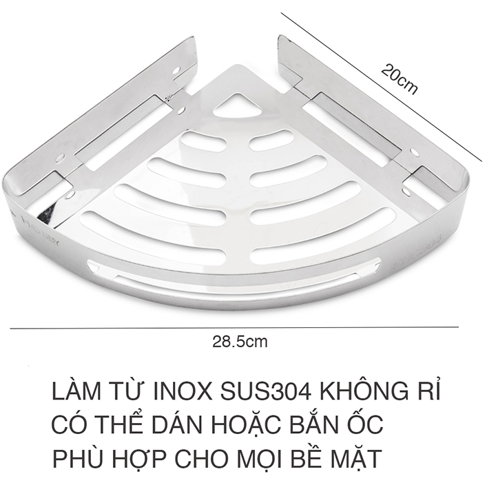 Kệ góc nhà tắm dán tường inox 304 bóng Hobby Home Decor KG1 kèm keo dán và đinh ốc