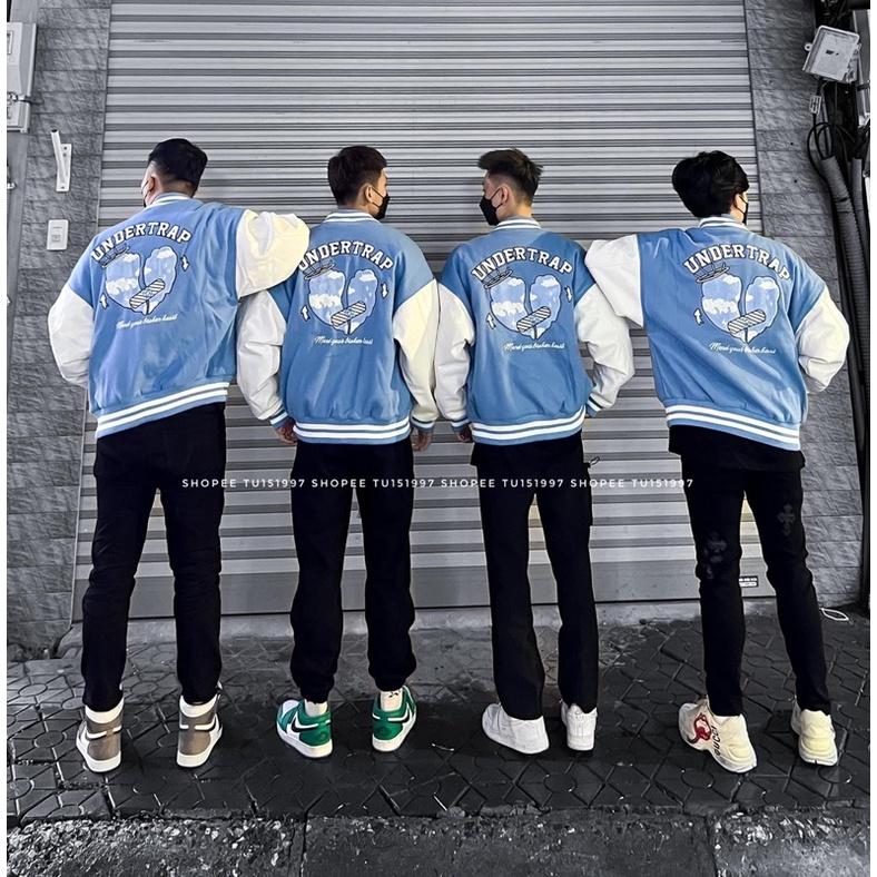 VARSITY JACKET BOMBER UNDERTRAP - BOMBER NỈ UNDERTRAP XANH DƯƠNG SIÊU HOT