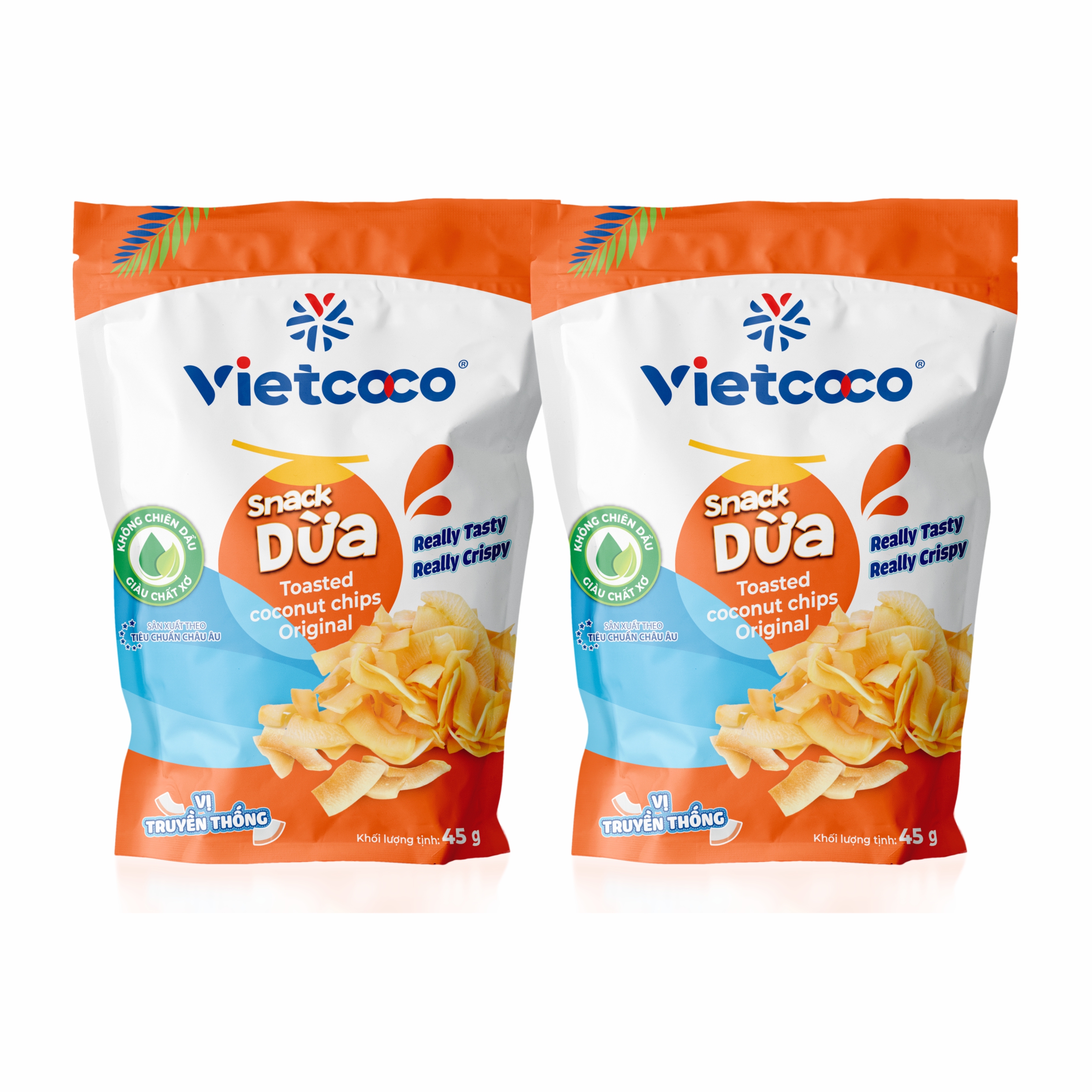 COMBO 2 TÚI SNACK DỪA TRUYỀN THỐNG VIETCOCO 45G