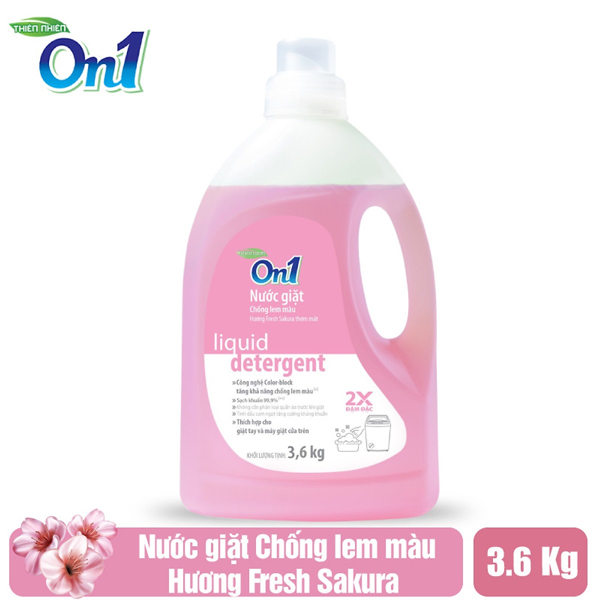 Nước giặt xả On1 chống lem màu hương Fresh Sakura 3.6Kg - Sạch khuẩn, khử mùi, kết hợp giặt xả 2 trong 1- N6402