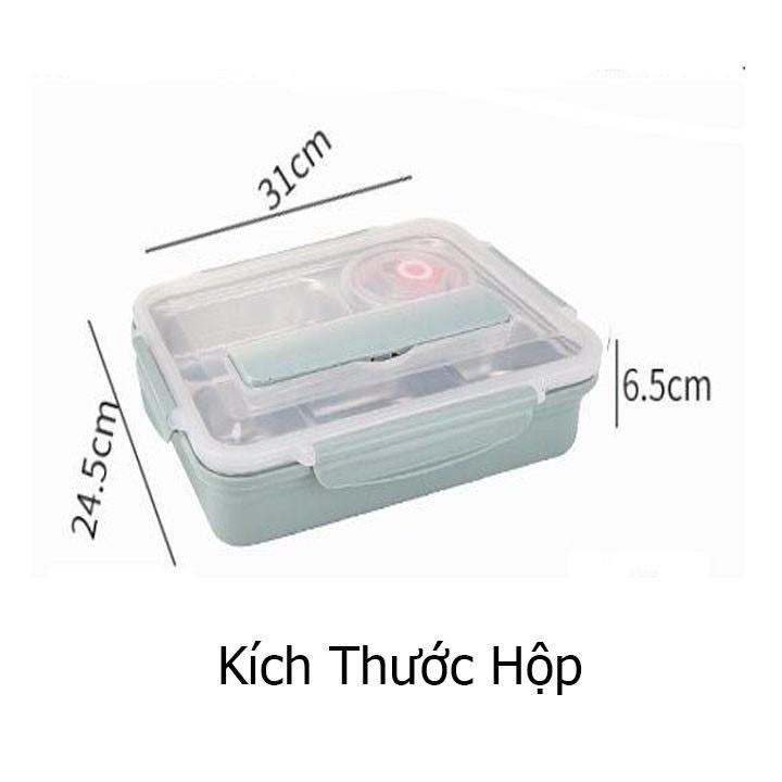 Hộp Cơm Văn Phòng Inox Bọc Nhựa 5 Ngăn Chịu Nhiệt Lò Vi Sóng Gọn Nhẹ Cao Cấp Kèm Bộ Thìa Đũa Inox