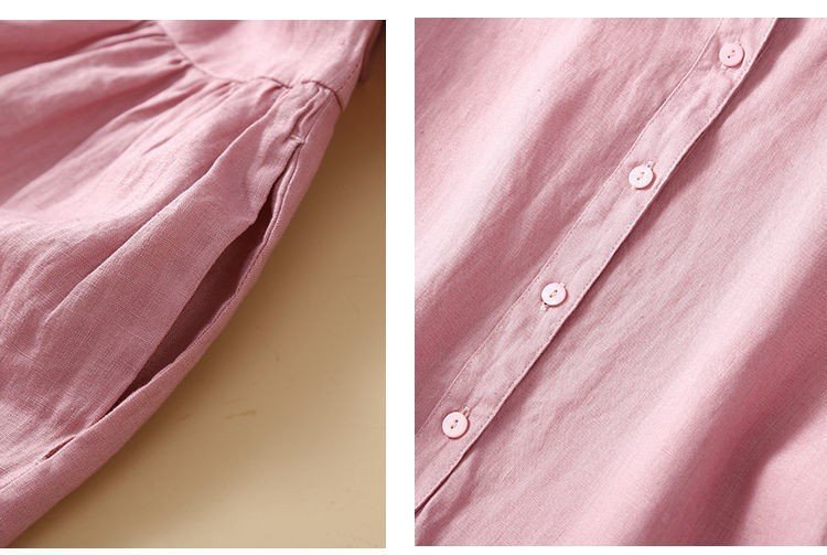 Đầm babydoll linen, đầm sơ mi nữ thiết kế nhún eo tạo độ xòe, phong cách thanh lịch, nhã nhặn, đầm chính hãng Đũi Việt Dv158 Hồng