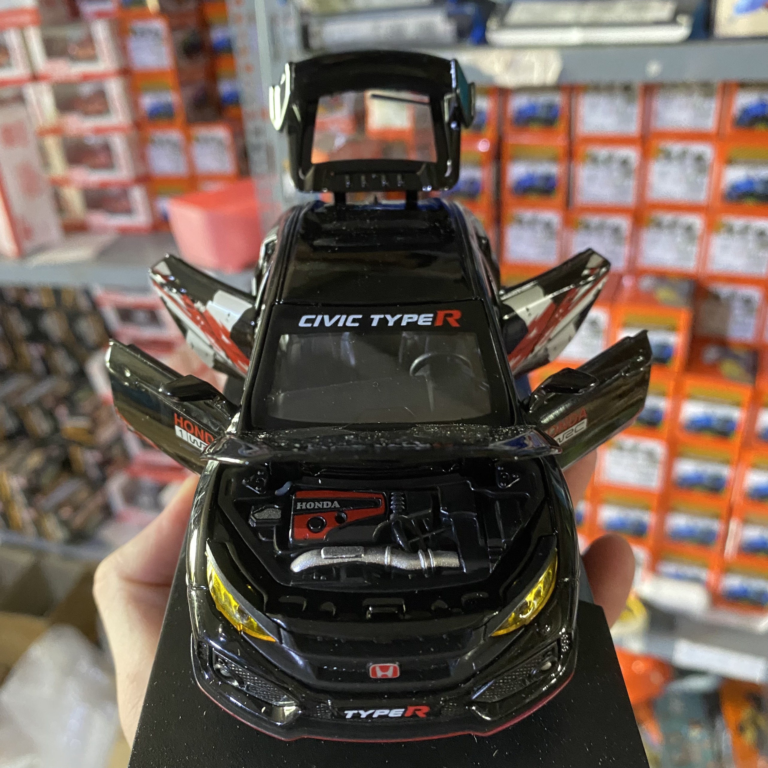 Đồ chơi KAVY-18 mô hình xe Hon.da Civic Type - R bản giới hạn bằng hợp kim nguyên khối có nhạc đèn chạy cót mở được cửa