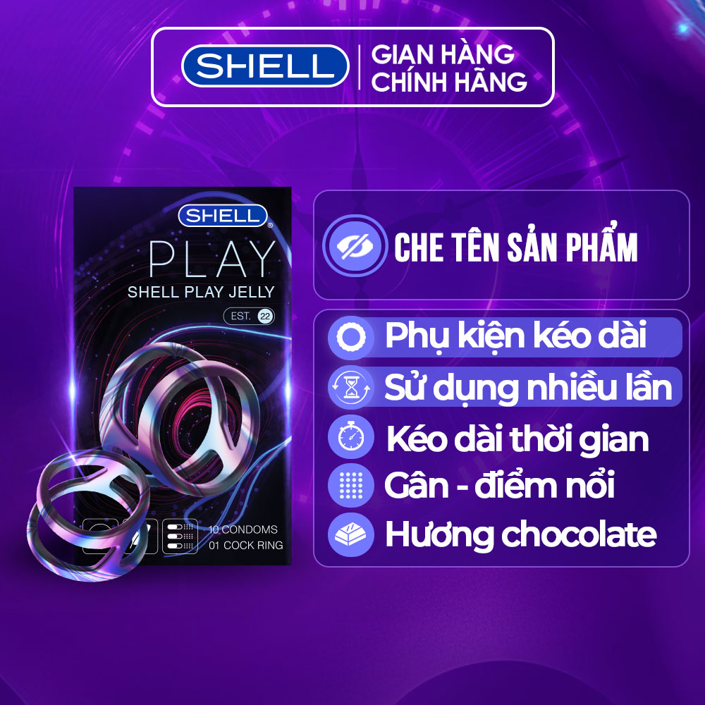 Bao cao su Shell Play Jelly - Tổng hợp 6 tính năng + phụ kiện - Hộp 10 cái | SHELL CHÍNH HÃNG