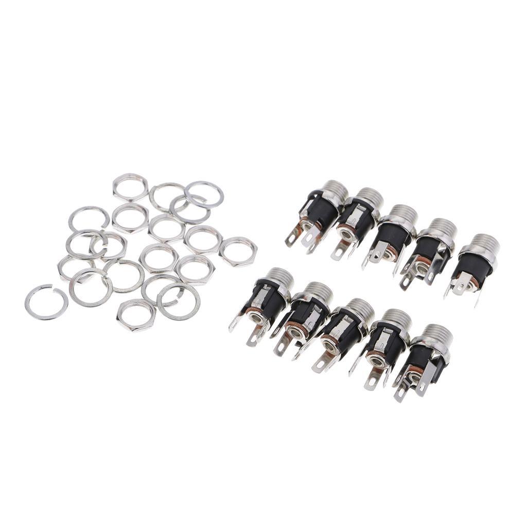 10 Pieces Metal Round 2.1 mm x 5.5 mm Panel Mount DC Connector  Socket