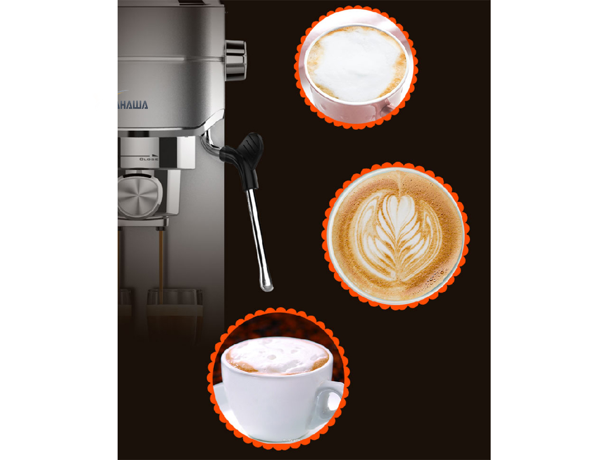 Máy pha cà phê Tahawa TS6212 - Máy pha cafe đa chức năng: Espresso, Cappuccino, Latte. Áp suất bơm: 15 bar - Công suất:1250W - 1450W. Có vòi đánh sữa - Bảo hành chính hàng 12 tháng. Hàng nhập khẩu chính hãng