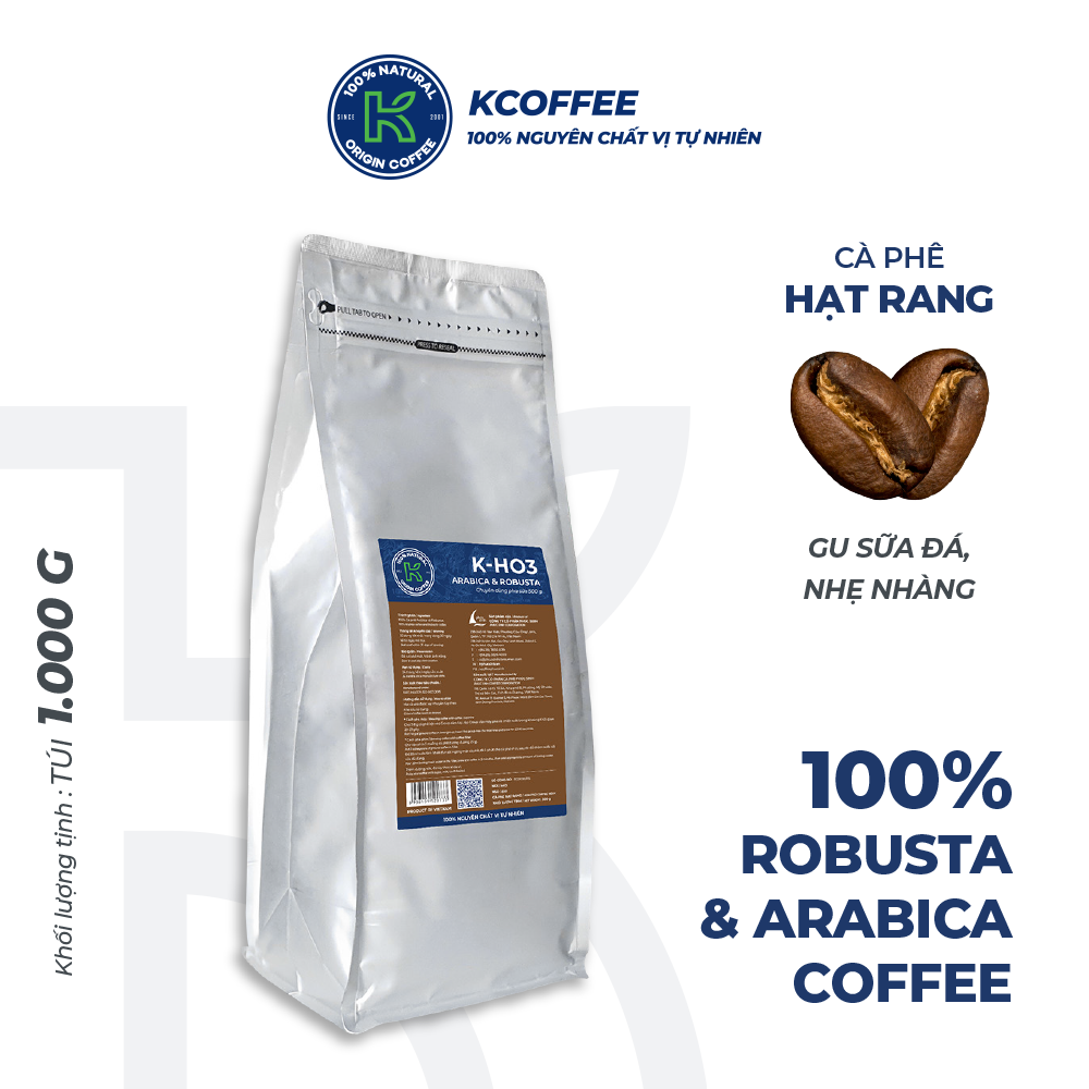 Cà phê hạt rang K Coffee 100% Robusta Arabica nguyên chất cà phê đậm vị K-HO3