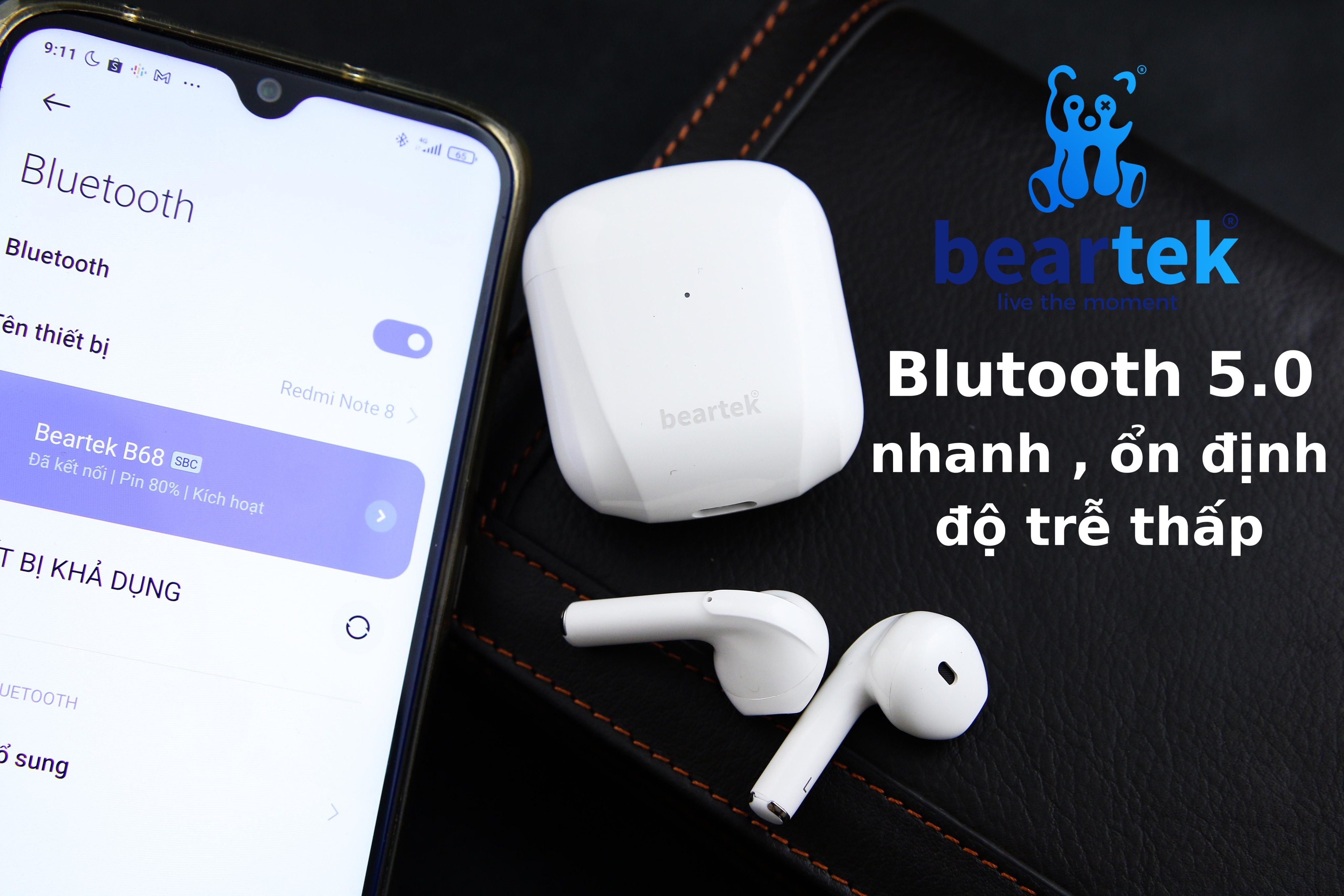 Tai nghe bluetooth không dây Beartek Bearpods B68 True Wireless – Chạm cảm ứng – Thiết kế trẻ trung năng động – Hàng chính hãng