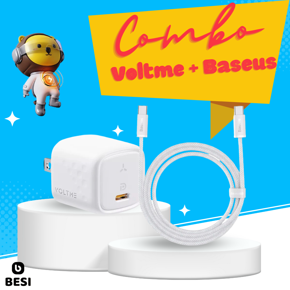 Combo Kết Hợp Cốc Sạc Nhanh Voltme Revo 30 và Cáp Sạc Dynamic Series Type-C to Type-C (30W, màu trắng) (Hàng chính hãng)