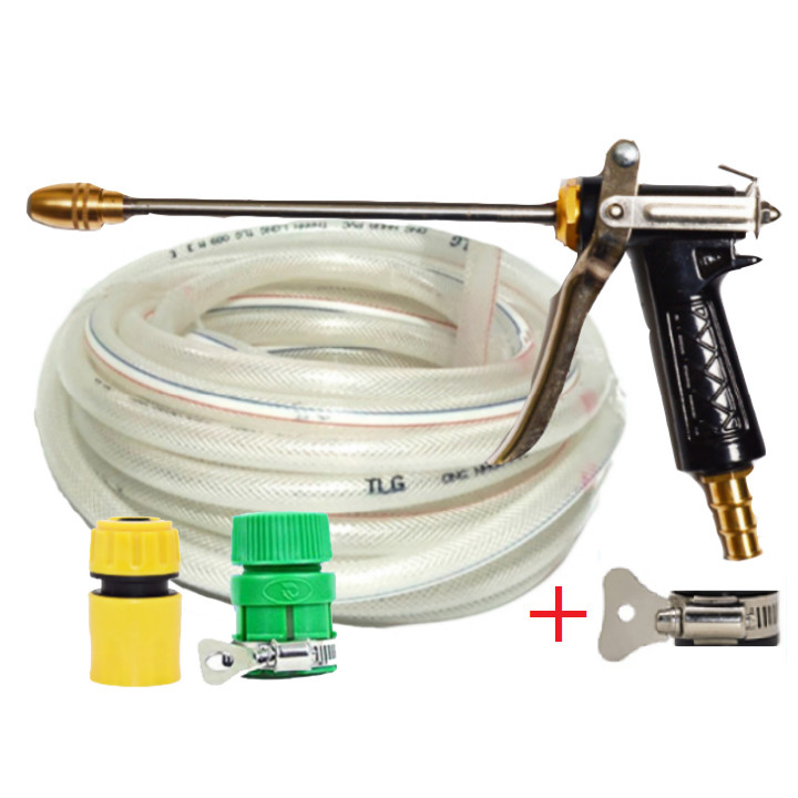 Bộ dây vòi xịt nước rửa xe, tưới cây , tăng áp 3 lần, loại 20m 206701-2 đầu đồng, cút, +  đai