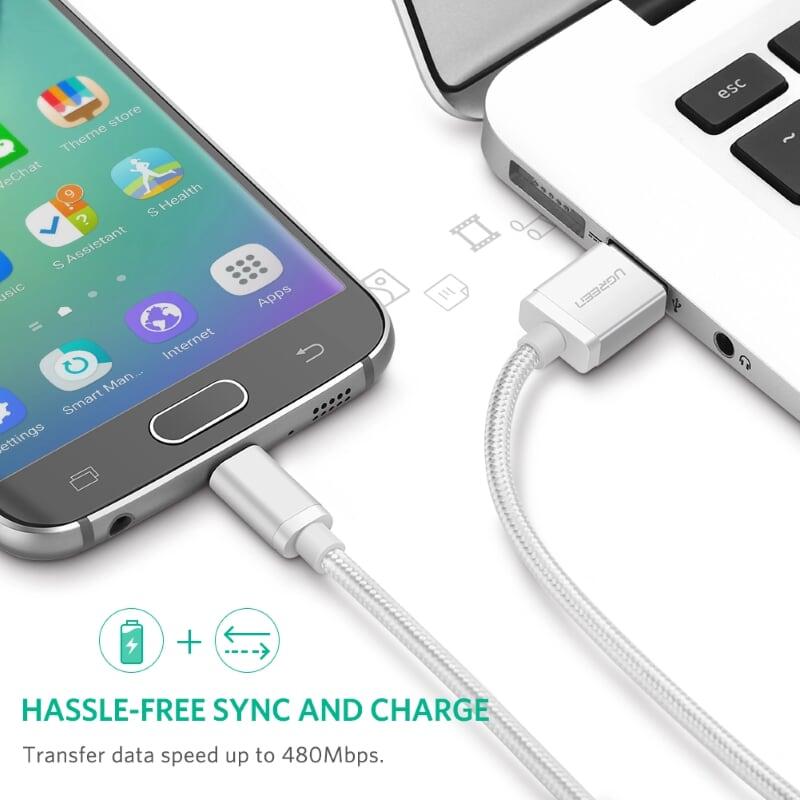 Ugreen UG30657US134TK 2M màu Trắng Cáp sạc truyền dữ liệu USB 2.0 sang MICRO USB đầu mạ vàng - HÀNG CHÍNH HÃNG