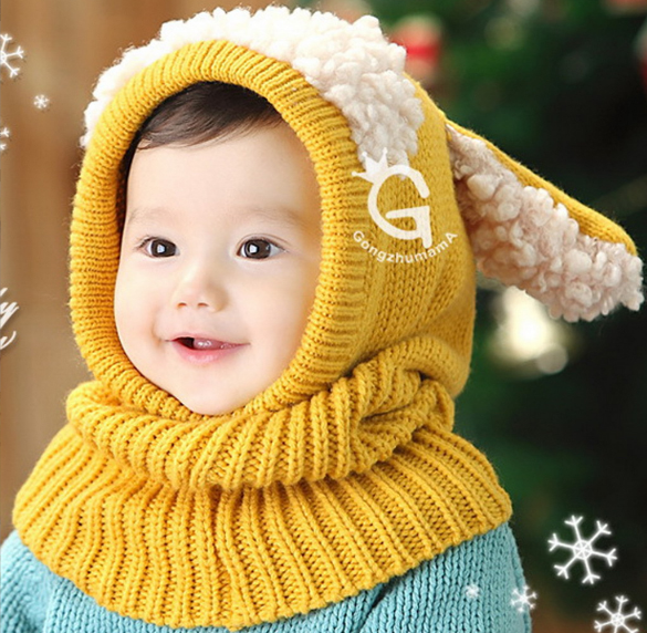 Mũ len trùm đầu tai thỏ cực xinh cho bé trai và bé gái, nón len liền khăn cho bé lót nỉ cao cấp