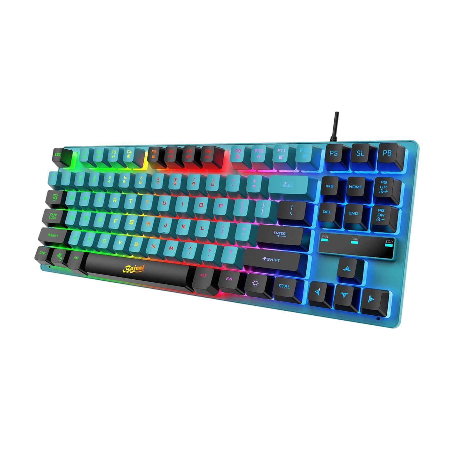 USB Gaming Keyboards 87 Keys Rainbow LED 3 Colors Backlit for PC Blue Black