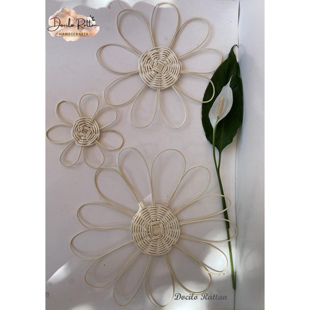 Set 3 bông hoa bằng mây trang trí- Đồ mây decor trang trí treo tường, trang trí nhà cửa, hoa trang trí tường quán cà phê