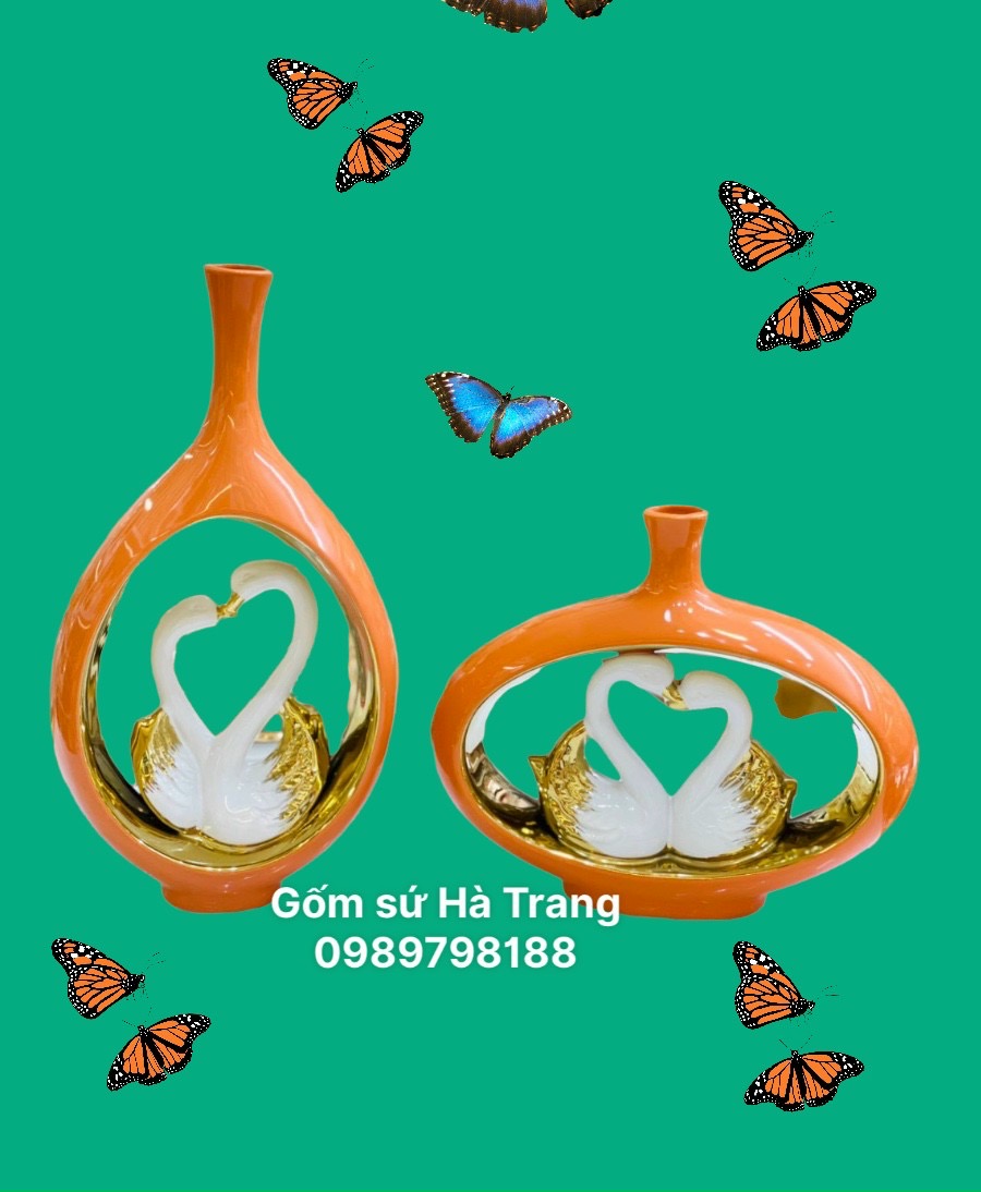 Set lọ uyên ương màu cam